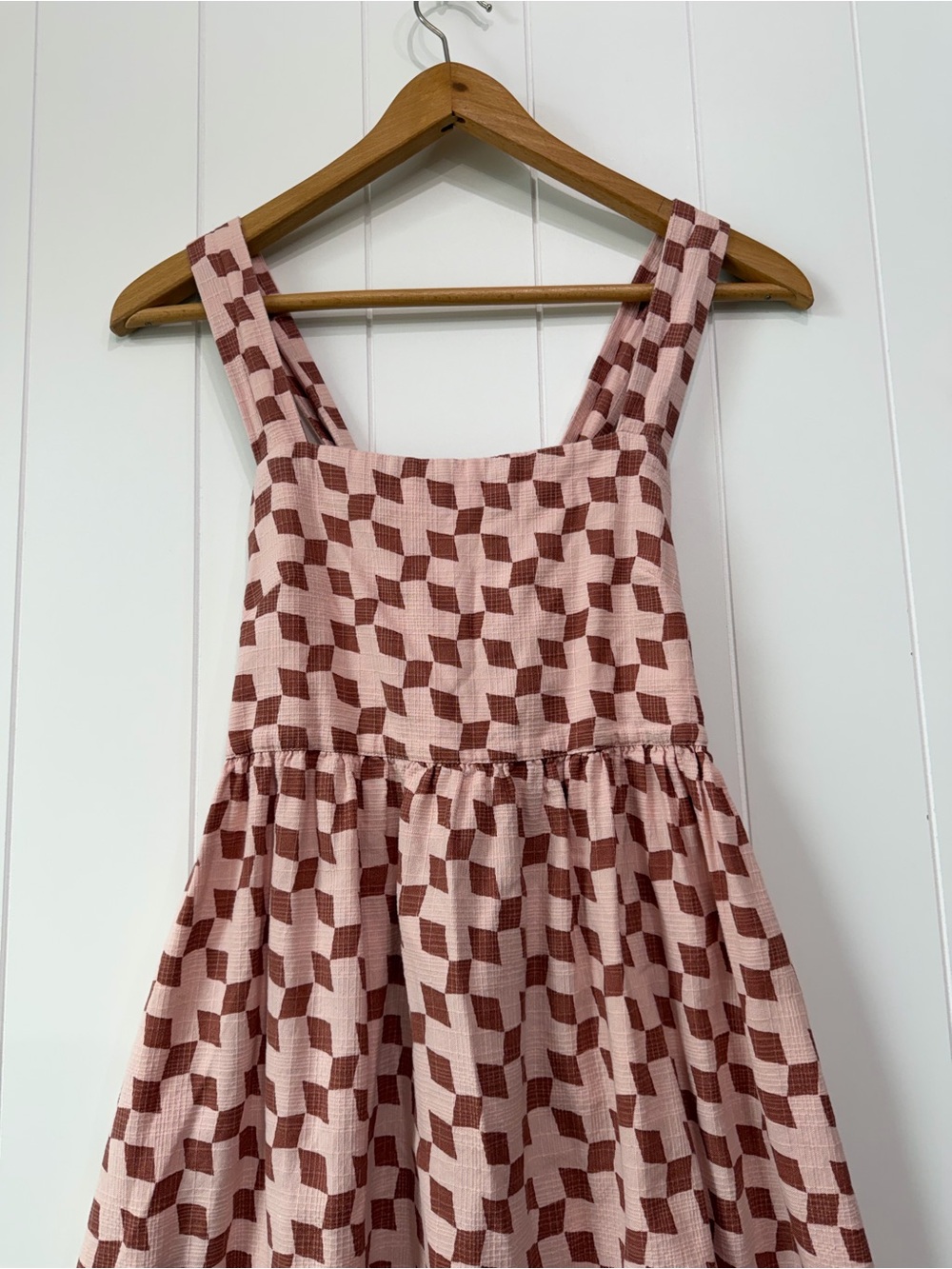 Madewell Cicely Tiered Midi Dress in Geo Checkerboard Pink Square Neck Size 8 M - Picture 3 of 10
